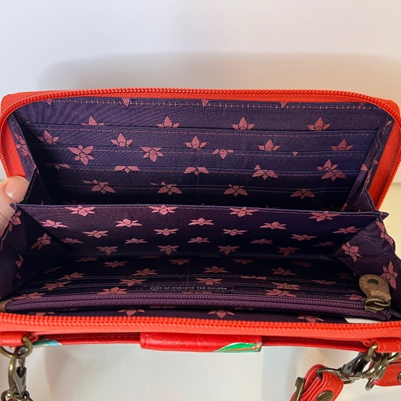 Anuschka Zebra Red Hand-Painted Leather Floral Convertible Crossbody Wallet NWOT - Picture 13 of 16